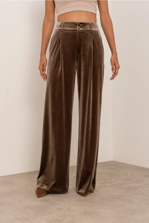 Wide Velvet Flowing Trousers with Double-Button Fastening