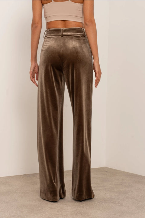Wide Velvet Flowing Trousers with Double-Button Fastening