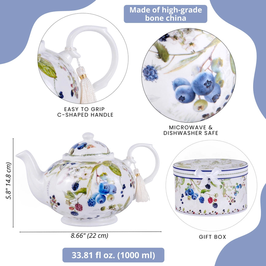 Wild Berries Bone China Teapot in Gift Box-Teapot-STP-8.66 х 5.8 х 5.6" (22 х 14.8 х 14.2 cm)-Urbanheer