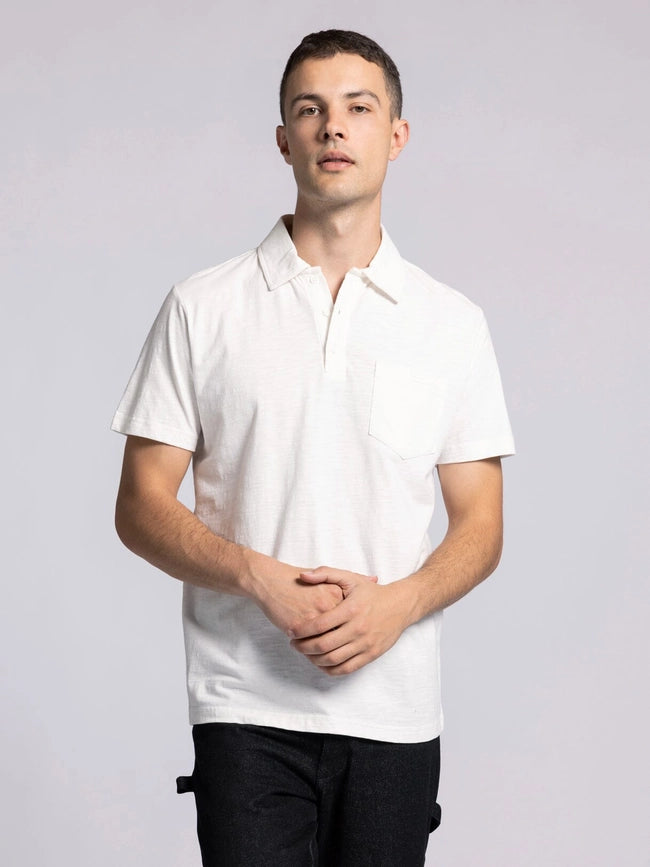 William Top - Cotton Henley Tee with Collar BRIGHT WHITE-T-Shirts-Thread & Supply (Mens)-S-BRIGHT WHITE-Urbanheer