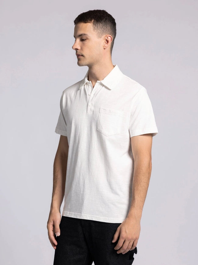 William Top - Cotton Henley Tee with Collar BRIGHT WHITE-T-Shirts-Thread & Supply (Mens)-S-BRIGHT WHITE-Urbanheer