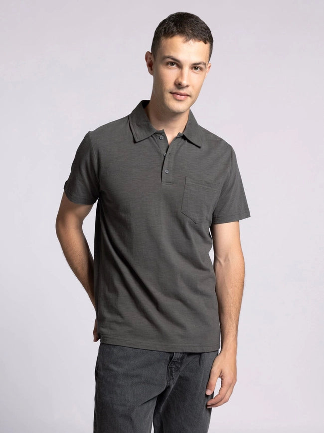 William Top - Cotton Henley Tee with Collar SLATE BLACK-T-Shirts-Thread & Supply (Mens)-S-SLATE BLACK-Urbanheer