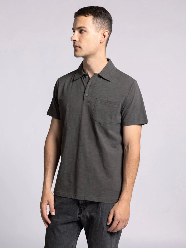 William Top - Cotton Henley Tee with Collar SLATE BLACK-T-Shirts-Thread & Supply (Mens)-S-SLATE BLACK-Urbanheer