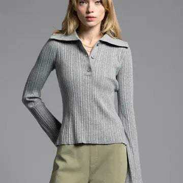 Wing Collared Long Sleeve Top - Marisa Top