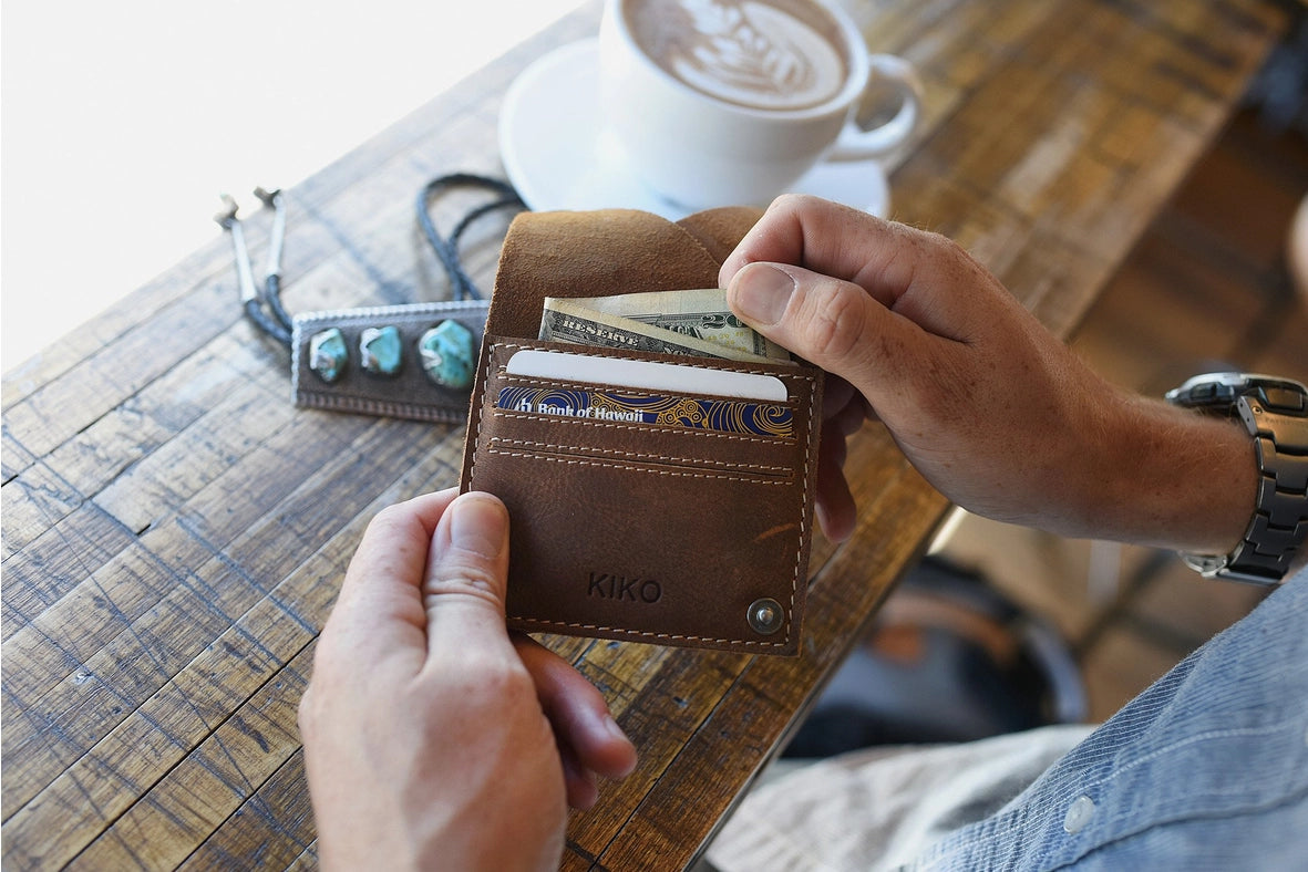Wing Fold Card Case-Business Card Cases-Kiko Leather-4" x 3.5"-brown-Urbanheer