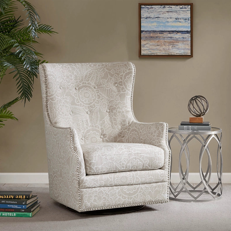 Wingback Swival Glider Chair, Floral Print *