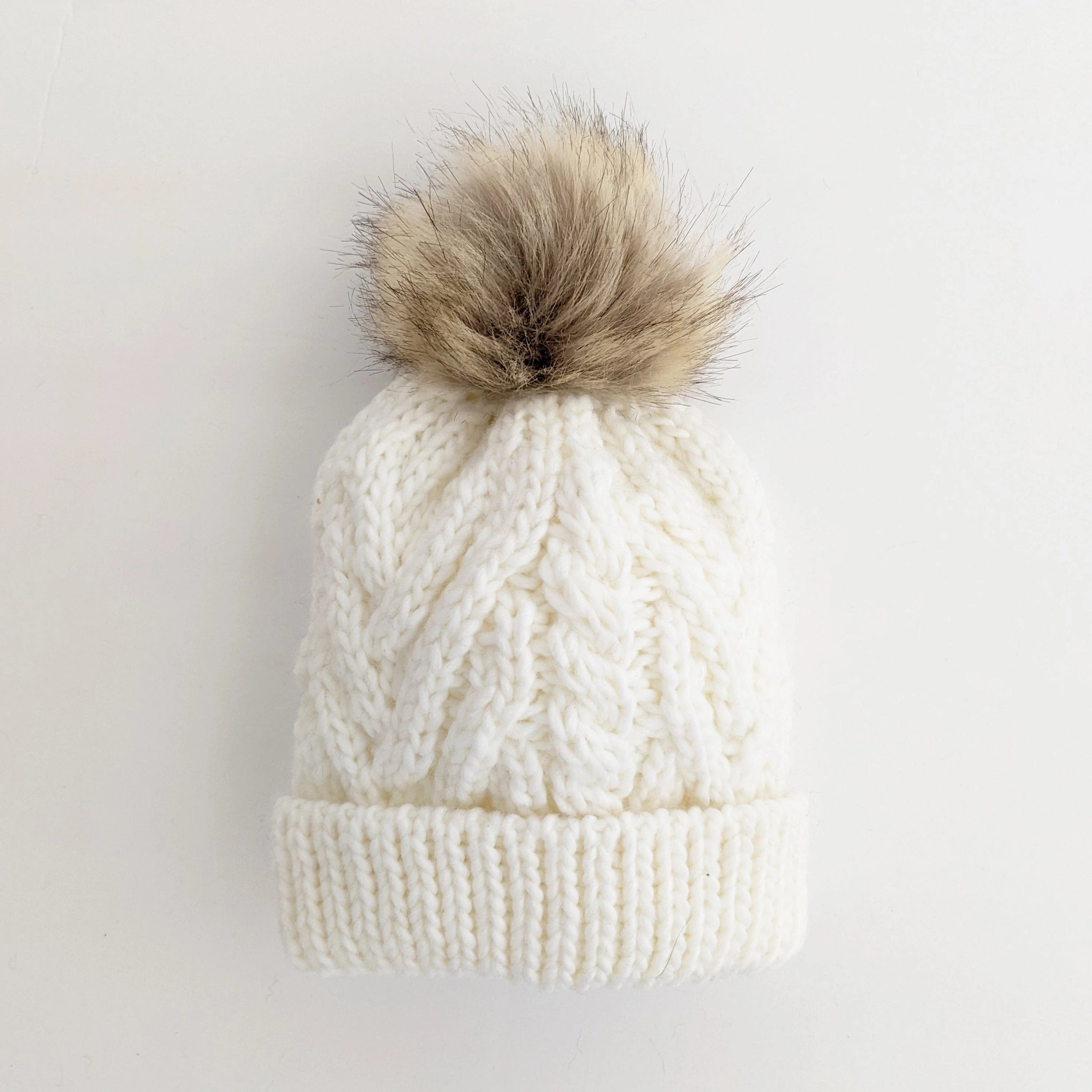 Winter White Pop Pom Pom Beanie Hat Baby