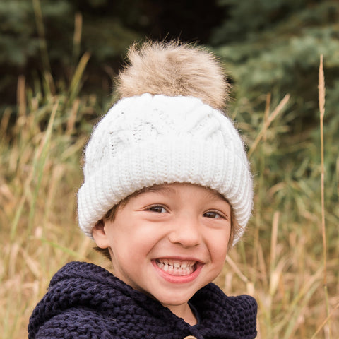 Winter White Pop Pom Pom Beanie Hat Baby