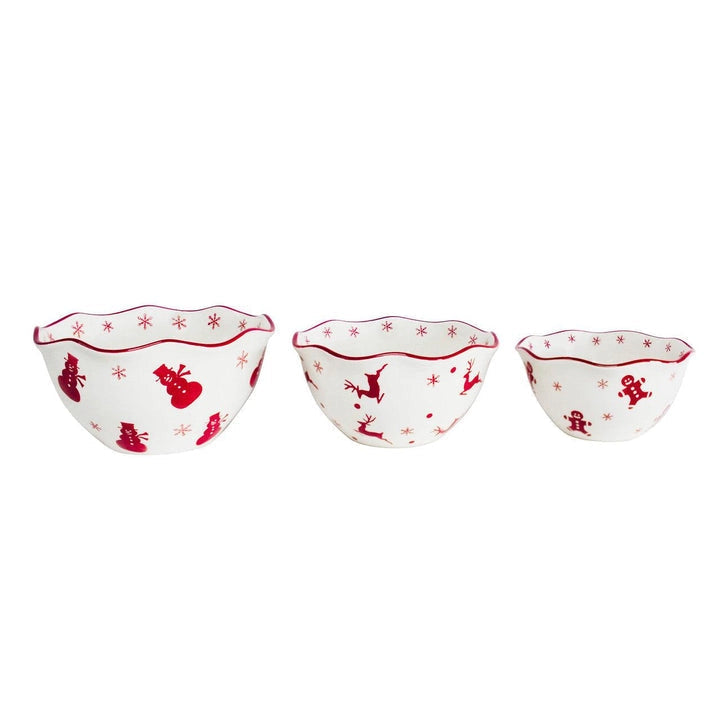 Winterfest 3 Piece Nesting Bowl Set - Snow Flake-Bowl-Euro Ceramica | ClayBarnHome-10.2 x 6.5 x 10.2 in (26 x 16.5 x 26 cm)-Urbanheer
