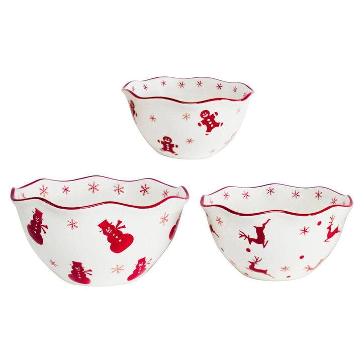 Winterfest 3 Piece Nesting Bowl Set - Snow Flake-Bowl-Euro Ceramica | ClayBarnHome-10.2 x 6.5 x 10.2 in (26 x 16.5 x 26 cm)-Urbanheer