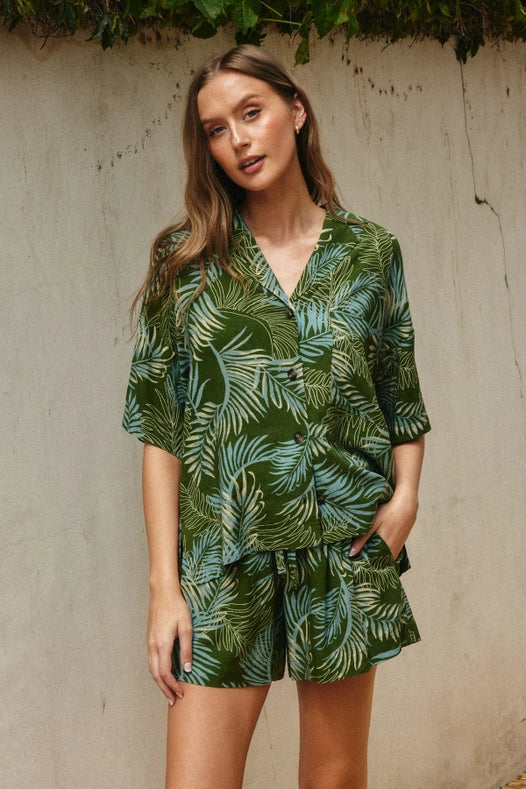 Wishful Thinking Relaxed Shirt and Shorts Set-Set-Dress Forum-S-CALLISTE GREEN-Urbanheer