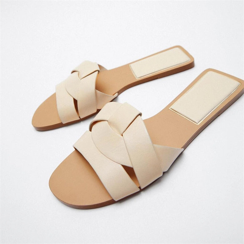 Women Gold Flat Sandals Criss-Cross Leather-Sandals-Blak Wardrob-35-01-Urbanheer