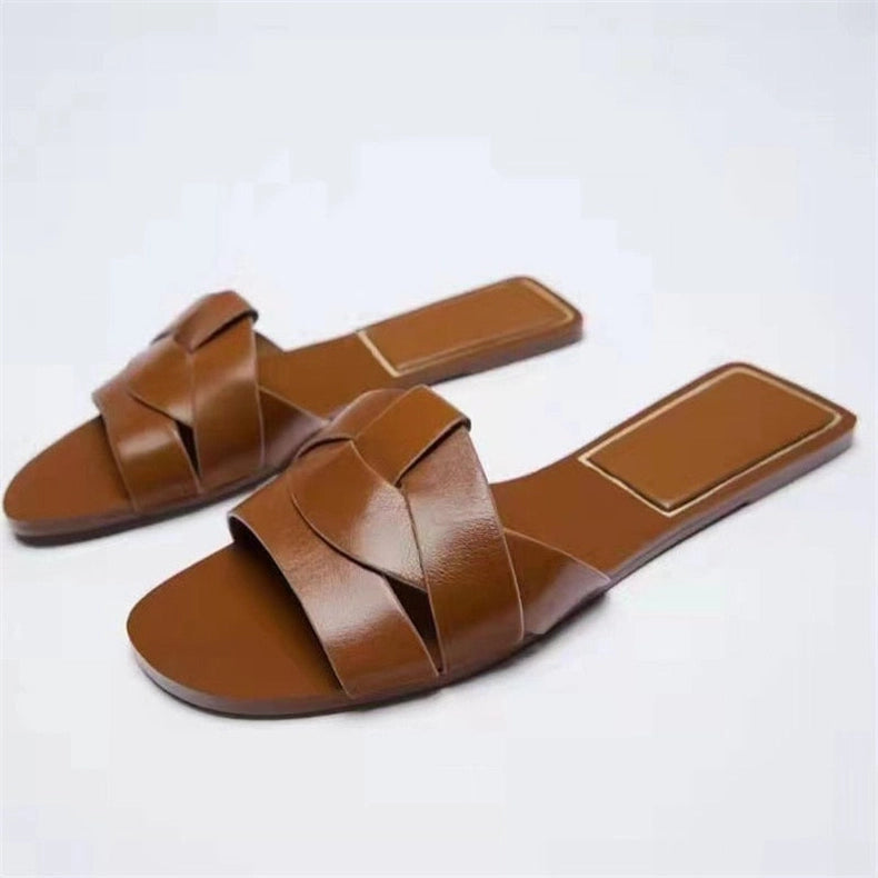 Women Gold Flat Sandals Criss-Cross Leather-Sandals-Blak Wardrob-35-02-Urbanheer