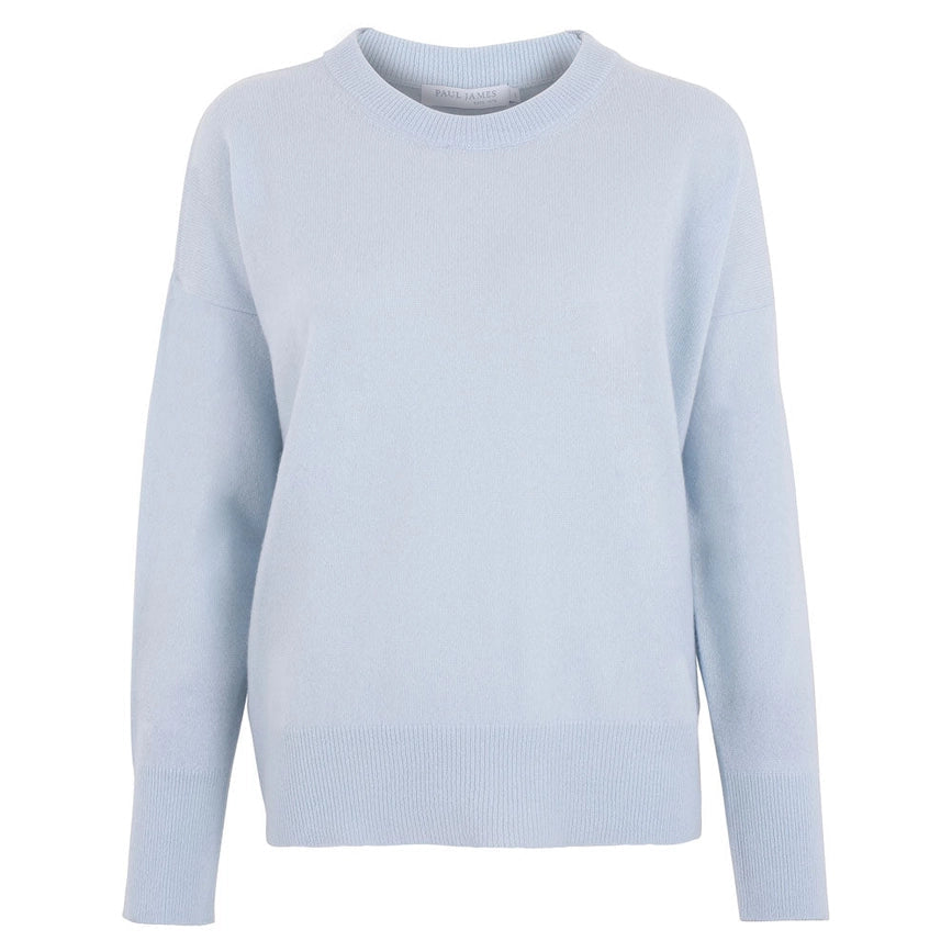 Womens 100% Cashmere Crew Neck Jumper-Jumper-Paul James Knitwear-S-Pale Blue-Urbanheer