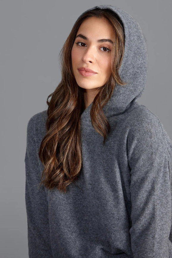 Womens 100% Cashmere Hooded Jumper Grey-Sweater-Paul James Knitwear-S-Urbanheer