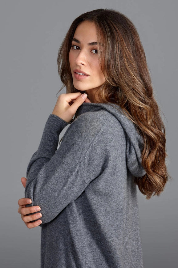 Womens 100% Cashmere Hooded Jumper Grey-Sweater-Paul James Knitwear-S-Urbanheer