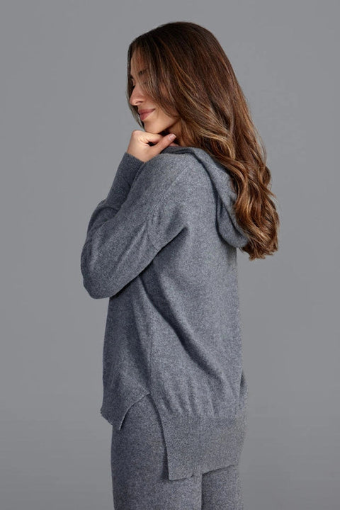 Womens 100% Cashmere Hooded Jumper Grey-Sweater-Paul James Knitwear-S-Urbanheer