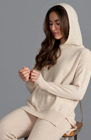 Womens 100% Cashmere Hooded Jumper Sandshell-Sweater-Paul James Knitwear-S-Urbanheer
