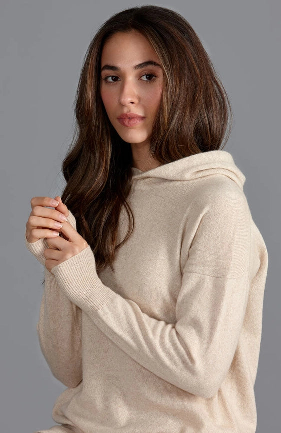 Womens 100% Cashmere Hooded Jumper Sandshell-Sweater-Paul James Knitwear-S-Urbanheer