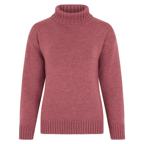 Womens 100% Chunky Merino Wool Submariner Roll Neck Jumper Dusky Pink-Jumper-Paul James Knitwear-M-Urbanheer