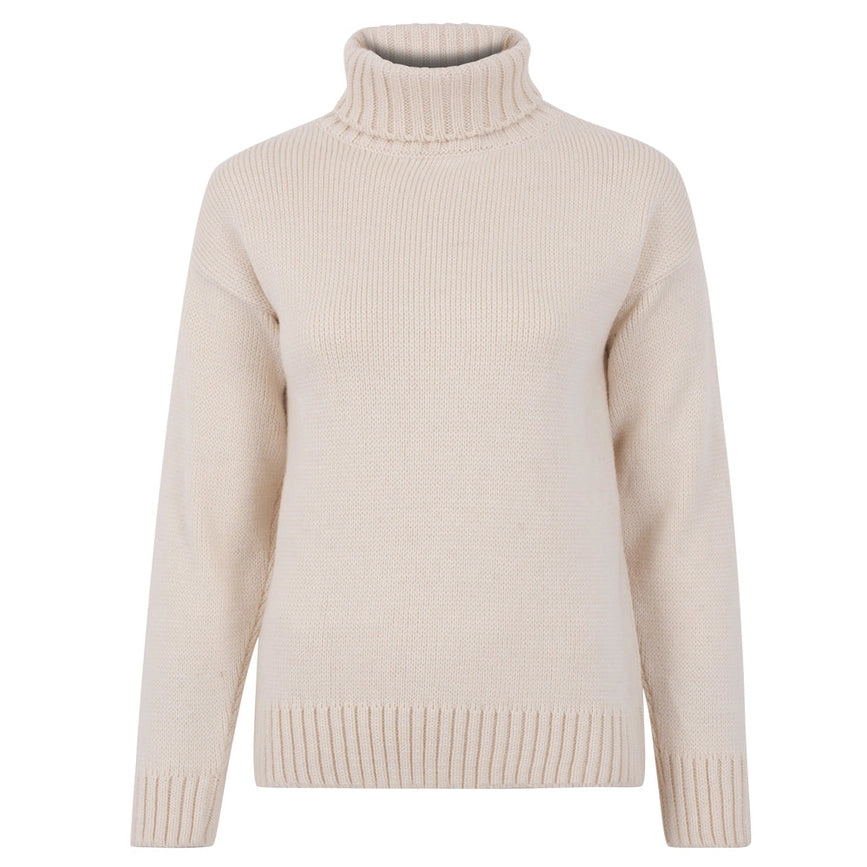 Womens 100% Chunky Merino Wool Submariner Roll Neck Jumper Ecru-Jumper-Paul James Knitwear-XXL-Urbanheer