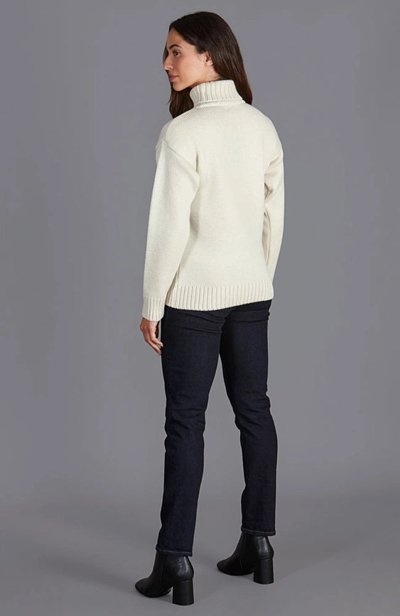 Womens 100% Chunky Merino Wool Submariner Roll Neck Jumper Ecru-Jumper-Paul James Knitwear-XXL-Urbanheer