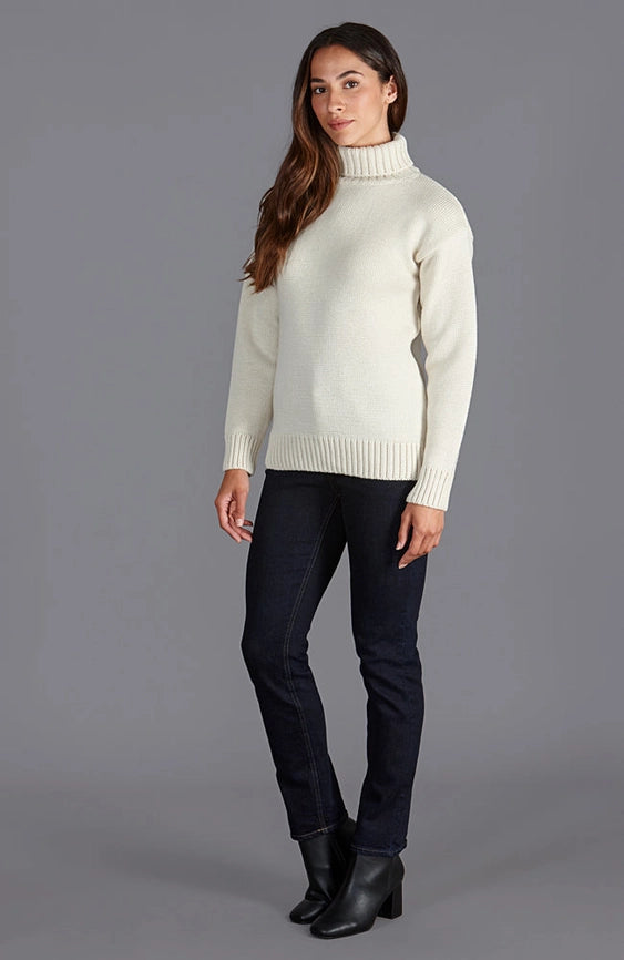 Womens 100% Chunky Merino Wool Submariner Roll Neck Jumper Ecru-Jumper-Paul James Knitwear-XXL-Urbanheer