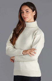 Womens 100% Chunky Merino Wool Submariner Roll Neck Jumper Ecru-Jumper-Paul James Knitwear-XXL-Urbanheer