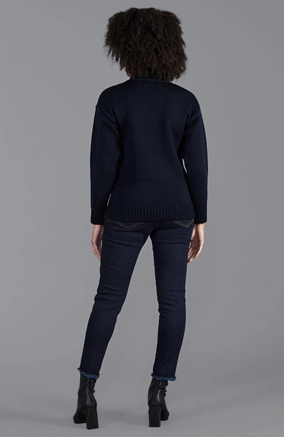 Womens 100% Chunky Merino Wool Submariner Roll Neck Jumper Navy-Jumper-Paul James Knitwear-S-Urbanheer
