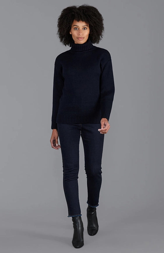 Womens 100% Chunky Merino Wool Submariner Roll Neck Jumper Navy-Jumper-Paul James Knitwear-S-Urbanheer