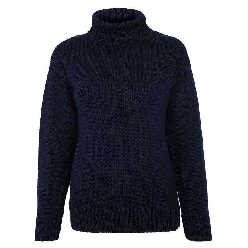 Womens 100% Chunky Merino Wool Submariner Roll Neck Jumper Navy-Jumper-Paul James Knitwear-S-Urbanheer