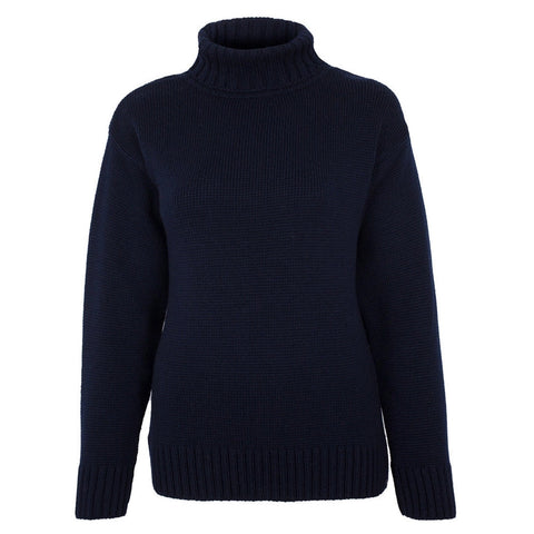 Womens 100% Chunky Merino Wool Submariner Roll Neck Jumper Navy-Jumper-Paul James Knitwear-S-Urbanheer