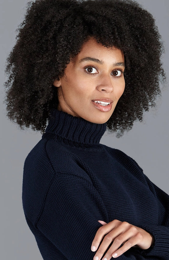 Womens 100% Chunky Merino Wool Submariner Roll Neck Jumper Navy-Jumper-Paul James Knitwear-S-Urbanheer