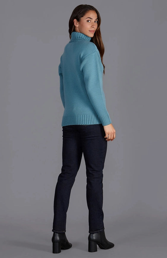 Womens 100% Chunky Merino Wool Submariner Roll Neck Jumper Teal-Jumper-Paul James Knitwear-S-Urbanheer