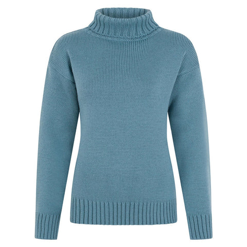 Womens 100% Chunky Merino Wool Submariner Roll Neck Jumper Teal-Jumper-Paul James Knitwear-S-Urbanheer
