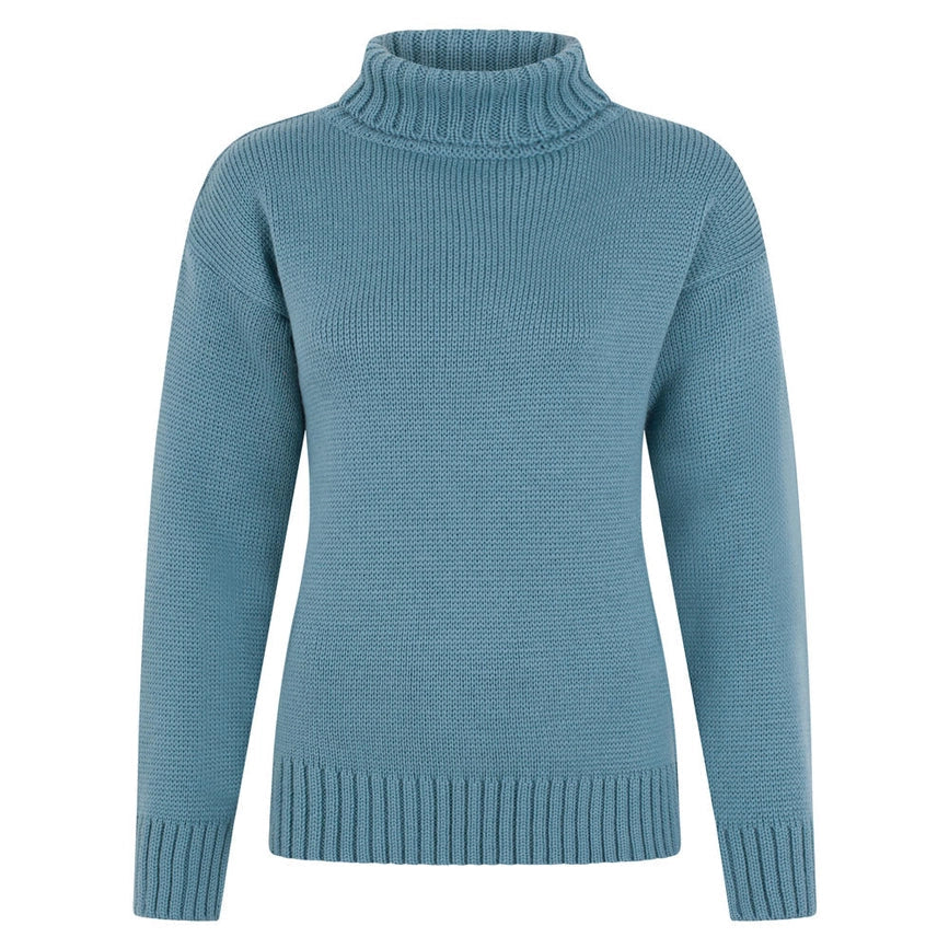 Womens 100% Chunky Merino Wool Submariner Roll Neck Jumper Teal-Jumper-Paul James Knitwear-S-Urbanheer