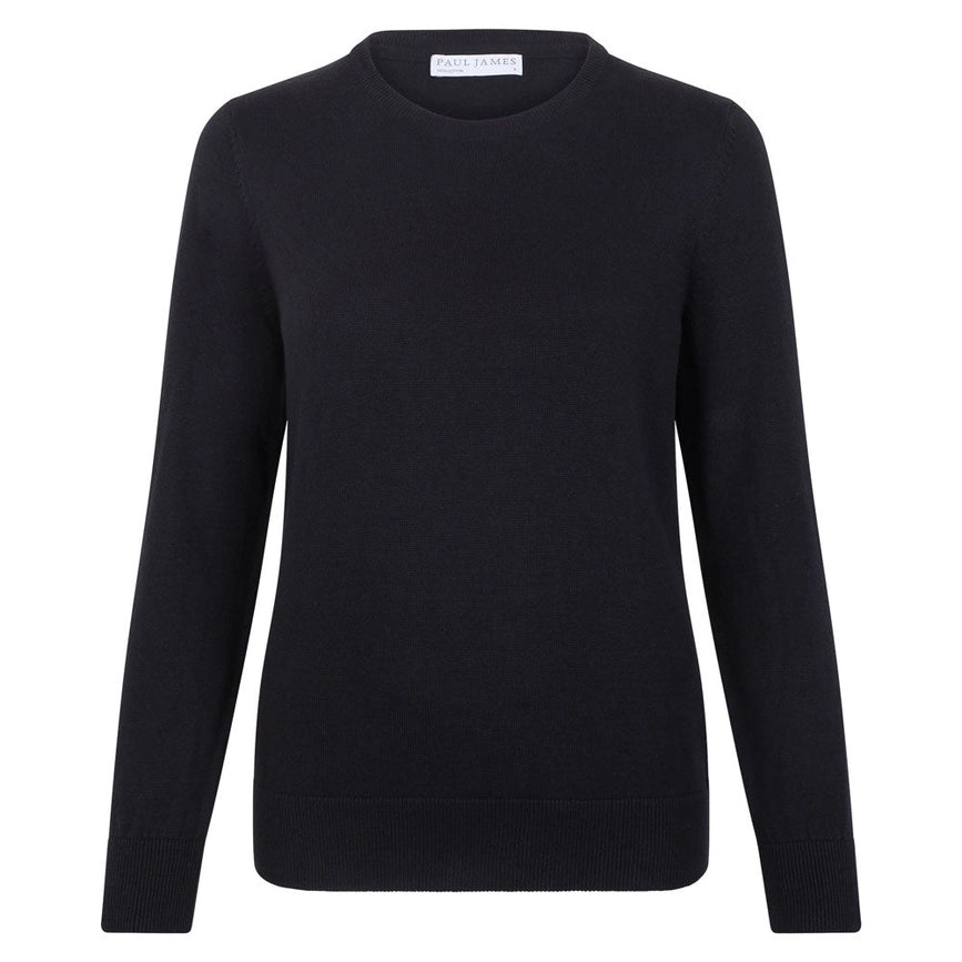 Womens 100% Cotton Crew Neck Jumper Black-Jumper-Paul James Knitwear-XS-Urbanheer