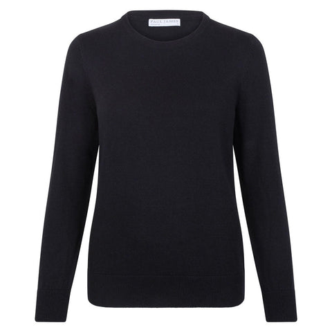 Womens 100% Cotton Crew Neck Jumper Black-Jumper-Paul James Knitwear-XS-Urbanheer