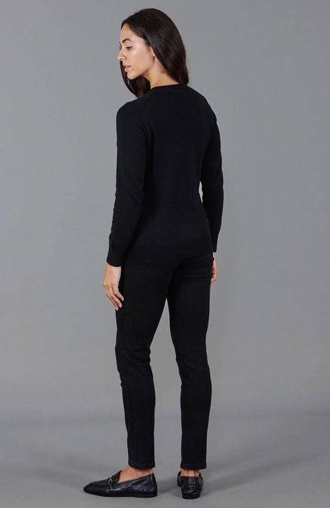 Womens 100% Cotton Crew Neck Jumper Black-Jumper-Paul James Knitwear-XS-Urbanheer