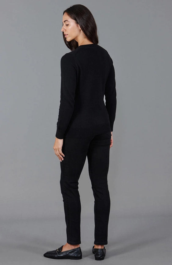 Womens 100% Cotton Crew Neck Jumper Black-Jumper-Paul James Knitwear-XS-Urbanheer