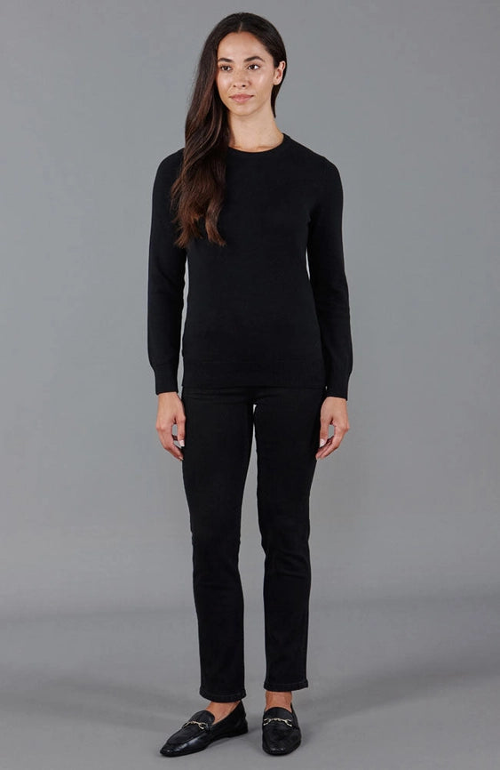 Womens 100% Cotton Crew Neck Jumper Black-Jumper-Paul James Knitwear-XS-Urbanheer