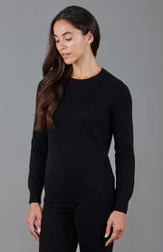 Womens 100% Cotton Crew Neck Jumper Black-Jumper-Paul James Knitwear-XS-Urbanheer