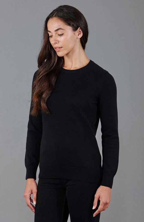 Womens 100% Cotton Crew Neck Jumper Black-Jumper-Paul James Knitwear-XS-Urbanheer