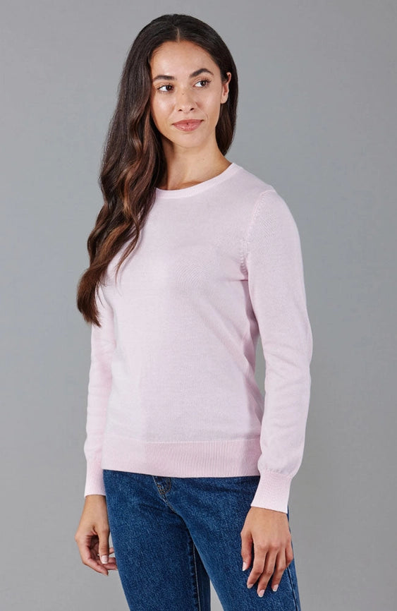 Womens 100% Cotton Crew Neck Jumper-Jumper-Paul James Knitwear-S-Pink-Urbanheer
