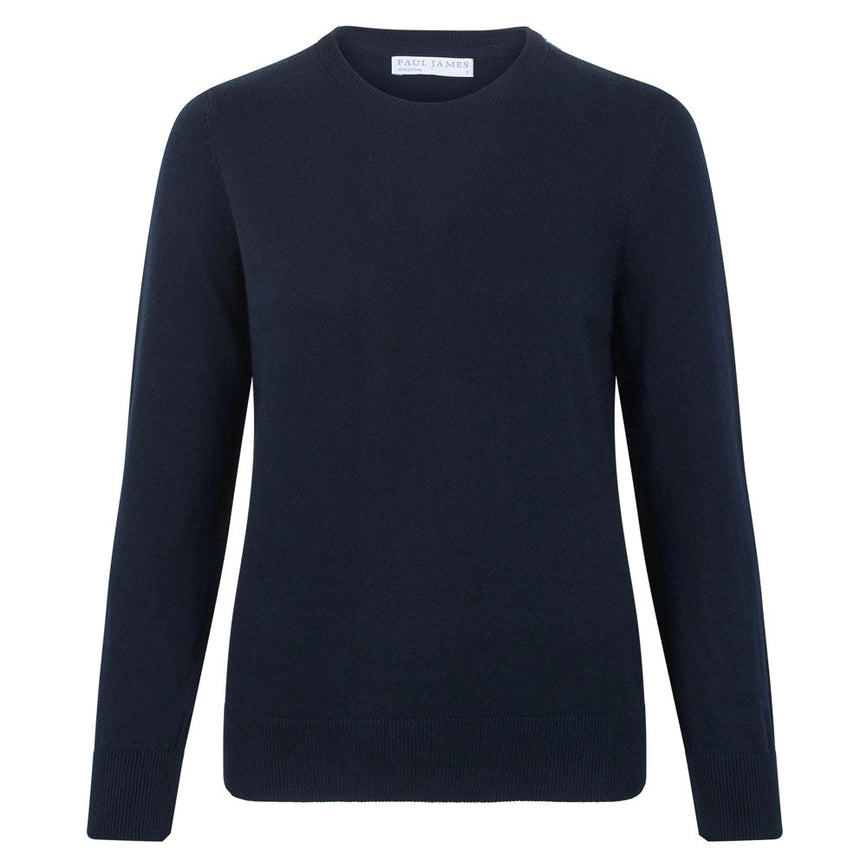 Womens 100% Cotton Crew Neck Jumper-Jumper-Paul James Knitwear-XS-Navy-Urbanheer