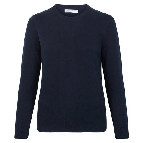 Womens 100% Cotton Crew Neck Jumper-Jumper-Paul James Knitwear-XS-Navy-Urbanheer