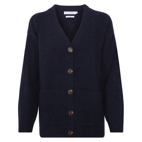 Womens 100% Lambswool V Neck Ribbed Cardigan with Pockets-Cardigan-Paul James Knitwear-S-Oxford Blue-Urbanheer