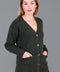Womens 100% Lambswool V Neck Ribbed Cardigan with Pockets-Cardigan-Paul James Knitwear-S-Seaweed Green-Urbanheer