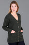 Womens 100% Lambswool V Neck Ribbed Cardigan with Pockets-Cardigan-Paul James Knitwear-S-Seaweed Green-Urbanheer