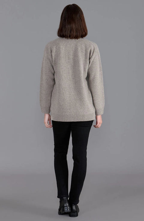 Womens 100% Lambswool V Neck Ribbed Cardigan with Pockets Cobble Beige-Cardigan-Paul James Knitwear-S-Urbanheer